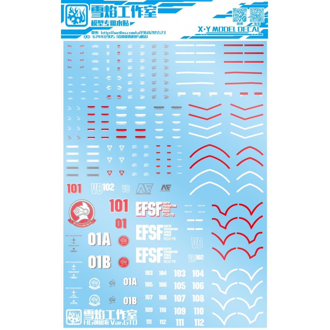 Flaming Snow Water Decals for HG 1/144 Guncannon First Type / Maneuver Test Type (The Origin)