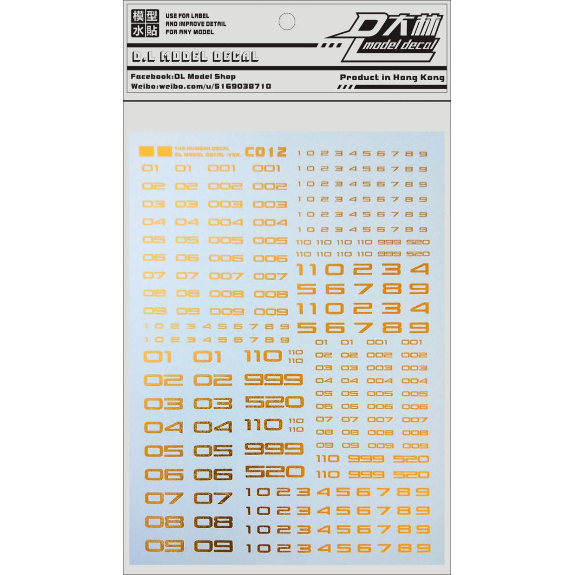 Dalin Water Decals Generic Numbers C012 (Metallic Gold)