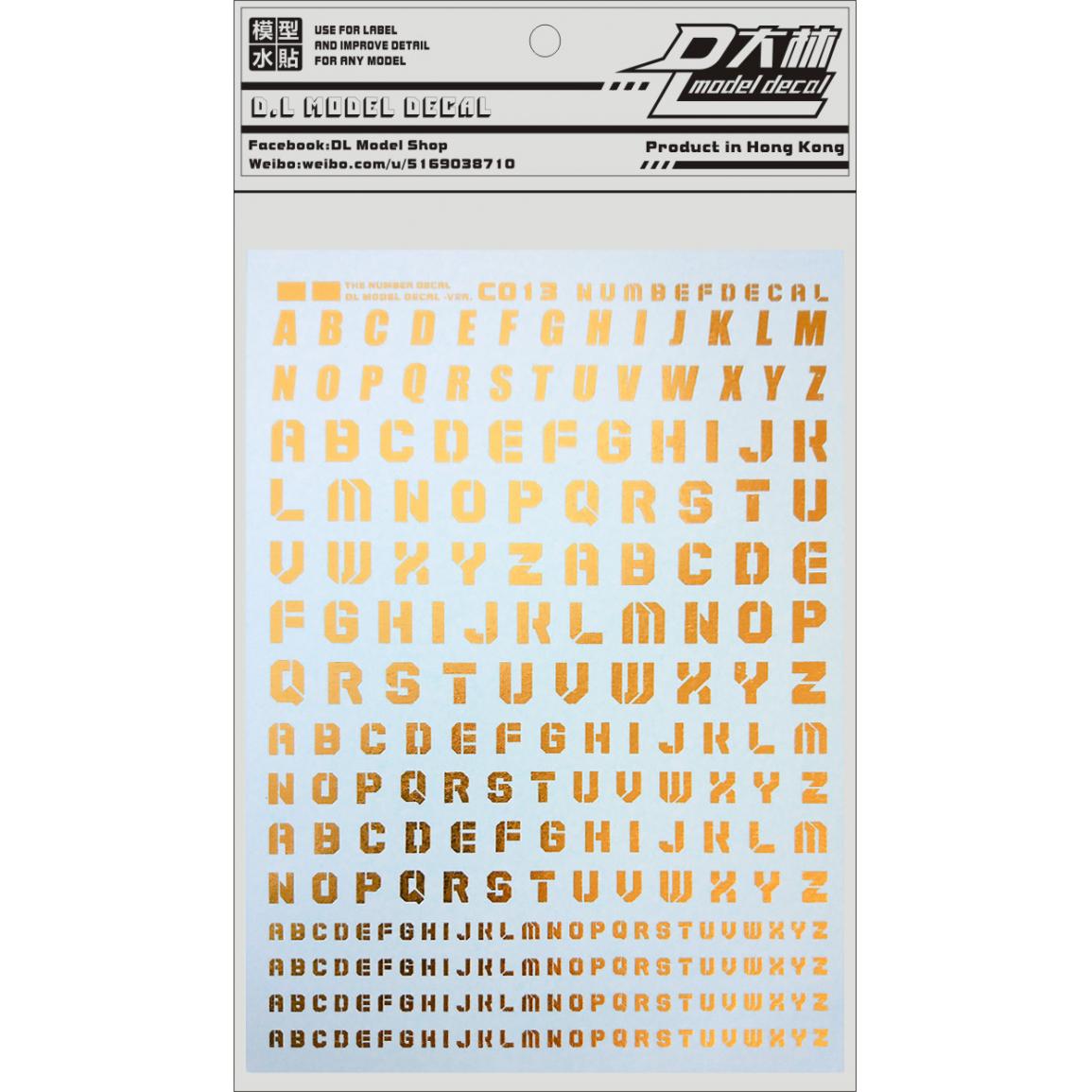 Dalin Water Decals Generic Letters C013 (Metallic Gold)