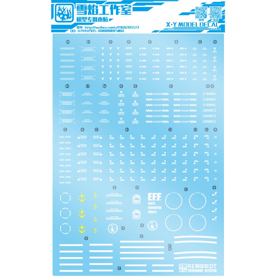Flaming Snow Water Decals for RE/100 1/100 Guncannon Detector