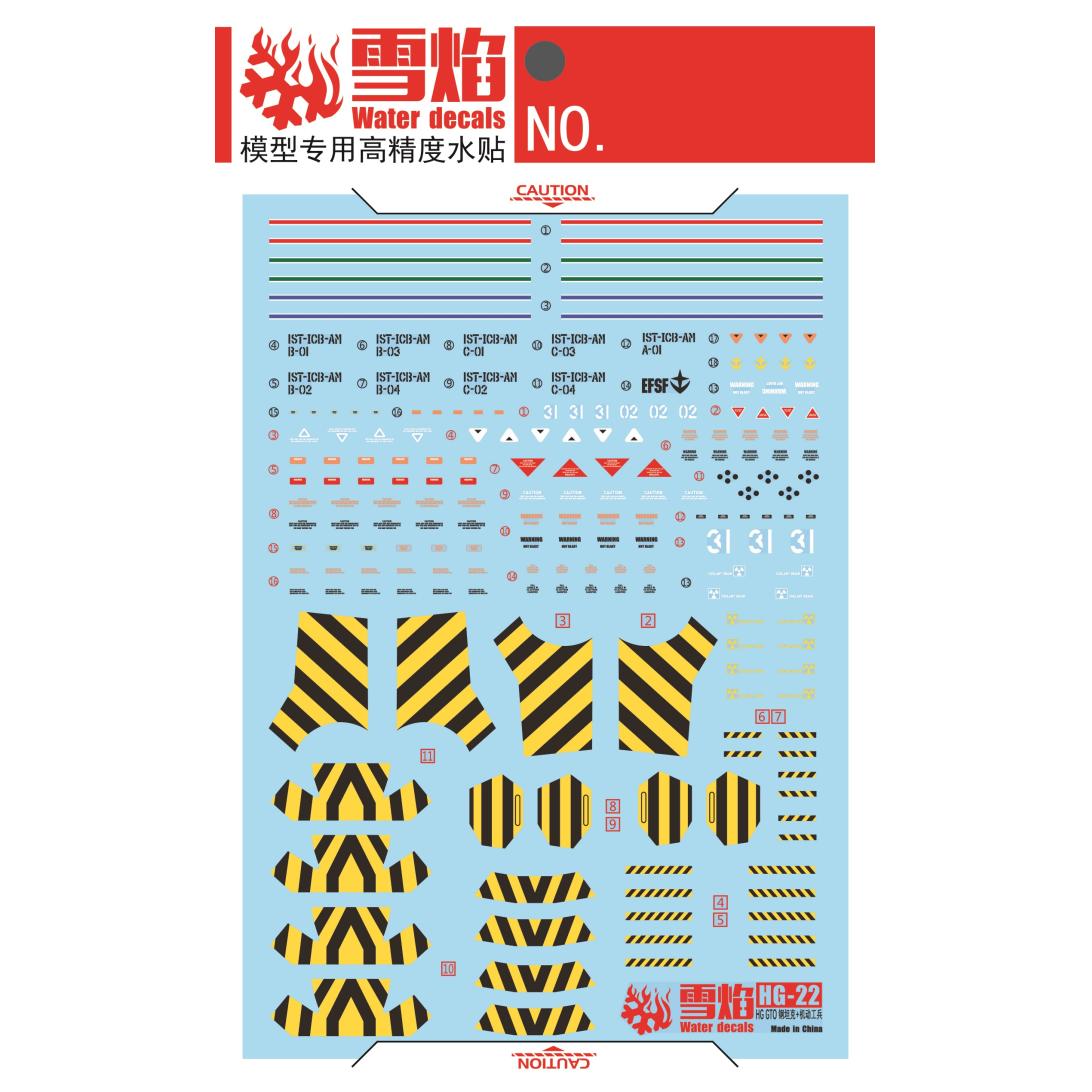 Flaming Snow Water Decals for HG 1/144 Guntank Early Type / Mobile Worker Late Type (Fluorescent)